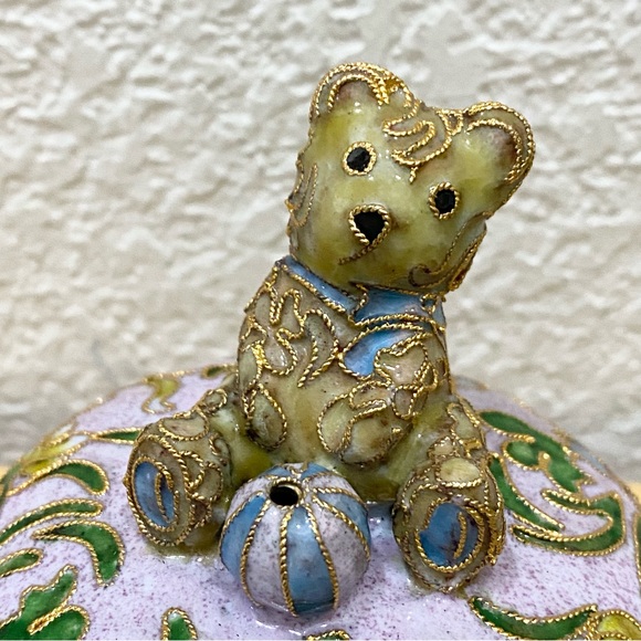 Vintage NYCO Nikki Yassaman Pink Bear Trinket Box Faberge Enameled Art Figurine - Picture 6 of 12